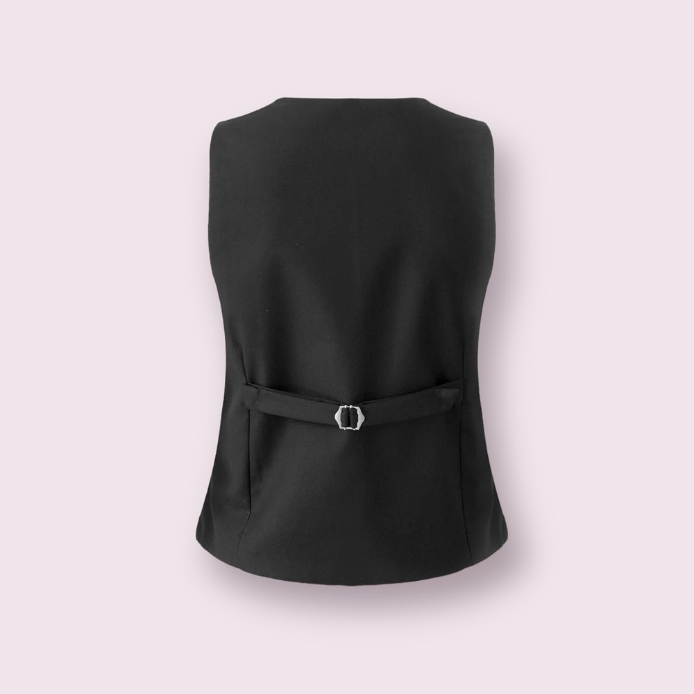 Women's Vest, Black V Neck Button Down Sleeveless Top Size M